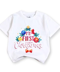 Áo giáng sinh trắng cho bé form unisex, hình cây thông & đèn noel AT52_F