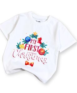 Áo giáng sinh trắng cho bé form unisex, hình cây thông & đèn noel AT52_F