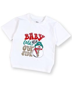 Áo noel cho bé trai & bé gái màu trắng, cotton co giãn, in hình giáng sinh AT52_E