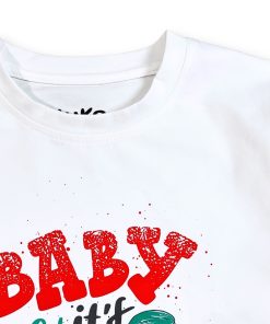 Áo noel cho bé trai & bé gái màu trắng, cotton co giãn, in hình giáng sinh AT52_E