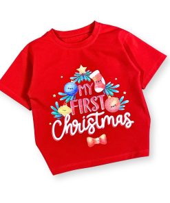 Áo thun đỏ noel cho bé dưới 35kg mẫu in chữ bắt mắt mùa giáng sinh AT52_I