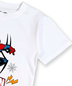 Áo thun siêu nhân cho bé trai spider-man trắng dưới 30kg thun trơn cotton AT53_A