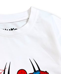 Áo thun siêu nhân cho bé trai spider-man trắng dưới 30kg thun trơn cotton AT53_A