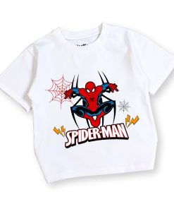 Áo thun siêu nhân cho bé trai spider-man trắng dưới 30kg thun trơn cotton AT53_A