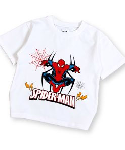 Áo thun siêu nhân cho bé trai spider-man trắng dưới 30kg thun trơn cotton AT53_A