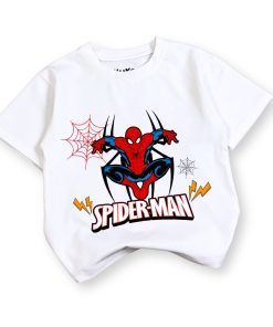 Áo thun siêu nhân cho bé trai spider-man trắng dưới 30kg thun trơn cotton AT53_A