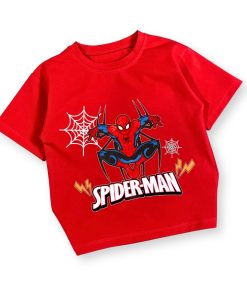 Áo thun siêu nhân nhện cho bé trai spider-man đỏ, thun trơn cotton AT53_B