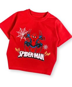 Áo thun siêu nhân nhện cho bé trai spider-man đỏ, thun trơn cotton AT53_B