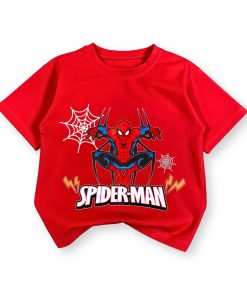 Áo thun siêu nhân nhện cho bé trai spider-man đỏ, thun trơn cotton AT53_B
