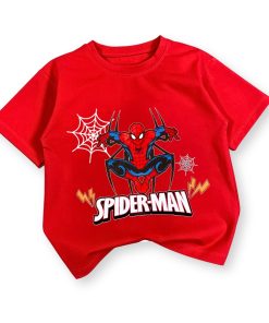 Áo thun siêu nhân nhện cho bé trai spider-man đỏ, thun trơn cotton AT53_B