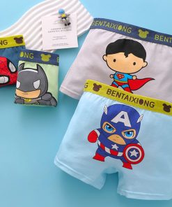 Combo 4 quần lót đùi bé trai cotton mềm, co giãn 4 chiều, họa tiết siêu nhân QS09