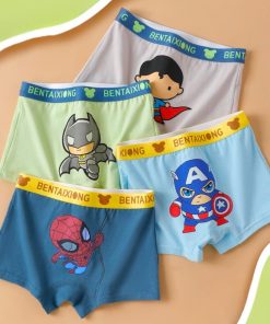 Combo 4 quần lót đùi bé trai cotton mềm, co giãn 4 chiều, họa tiết siêu nhân QS09