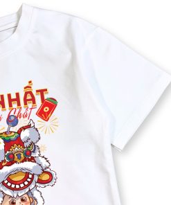 Áo thun tết cho bé trai và bé gái dưới 43kg màu trắng thun cotton mềm mịn, thoáng mát AT54_A