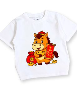 Áo thun tết cho bé trai & bé gái màu trắng họa tiết ngựa chúc tết 2026 AT54_B