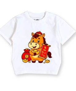 Áo thun tết cho bé trai & bé gái màu trắng họa tiết ngựa chúc tết 2026 AT54_B