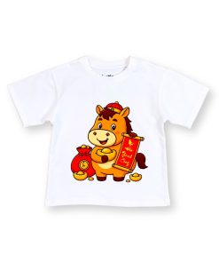 Áo thun tết cho bé trai & bé gái màu trắng họa tiết ngựa chúc tết 2026 AT54_B