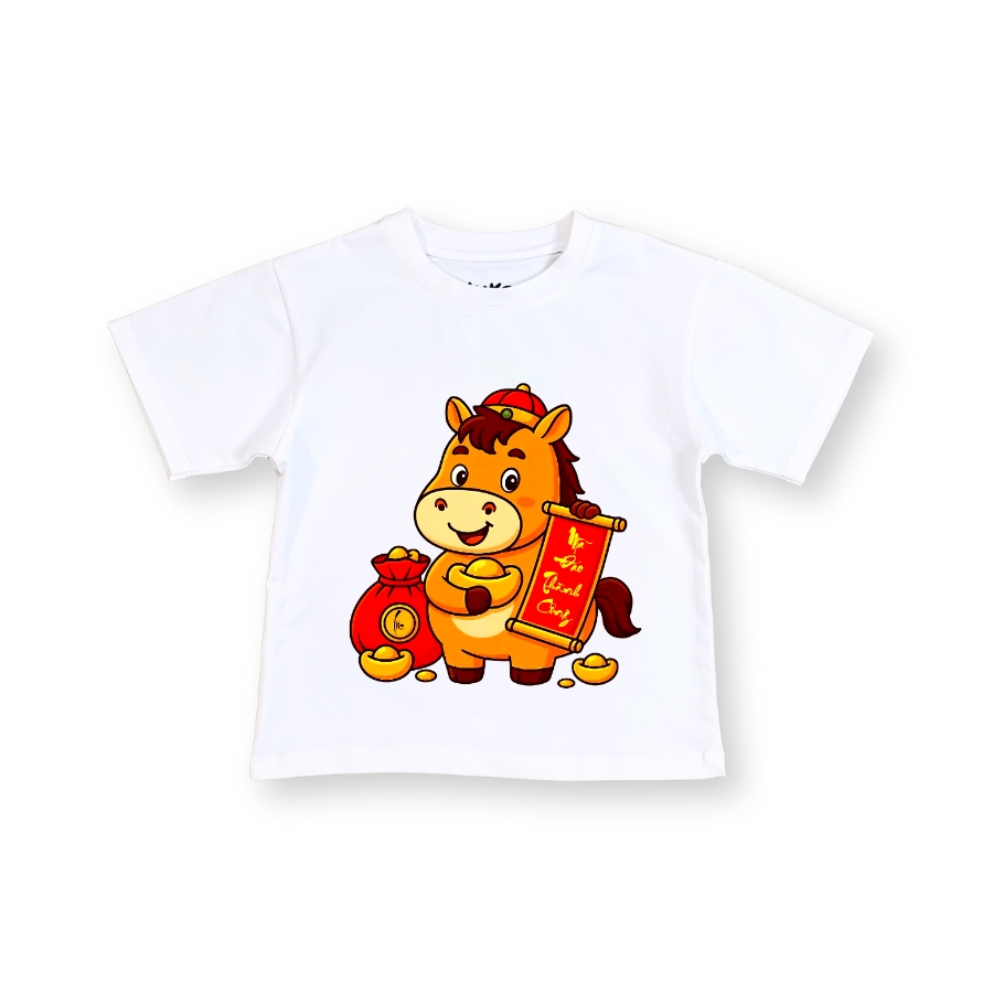 ao thun tet cho be trai & be gai mau trang hoa tiet ngua chuc tet 2026 cotton day co gian, be mac ngay tet xinh at54_b (9) Áo thun tết cho bé trai & bé gái màu trắng họa tiết ngựa chúc tết 2026 AT54_B